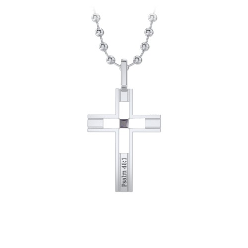 Men’s Engravable Cut-out Silver Cross Pendant – Sterling Silver with Alexandrite