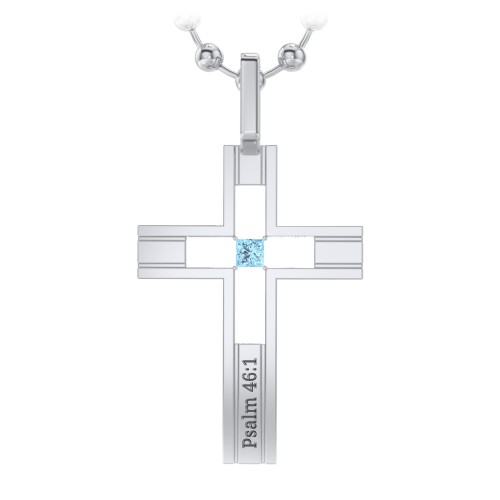 Men’s Engravable Cut-out Silver Cross Pendant – Sterling Silver with Blue Topaz