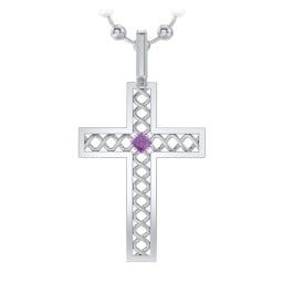 Men’s Silver Geometric Cross Pendant with Birthstone