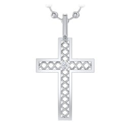 Men’s Silver Geometric Cross Pendant with Birthstone