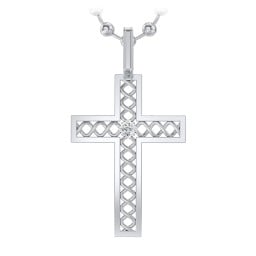 Men’s Silver Geometric Cross Pendant with Birthstone