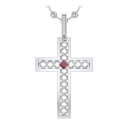 Men’s Silver Geometric Cross Pendant with Birthstone