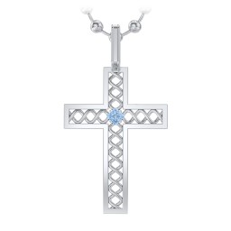 Men’s Silver Geometric Cross Pendant with Birthstone