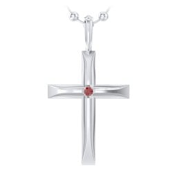 Men’s Beveled Silver Cross Pendant with Birthstone