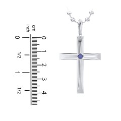 Men’s Beveled Silver Cross Pendant with Birthstone