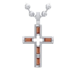 Men’s Baguette Birthstone Cross Pendant in 925 Sterling Silver with Garnet