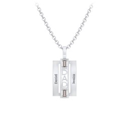 Men’s Engravable 2-Stone “Dad” Pendant in 925 Sterling Silver with Smokey Quartz