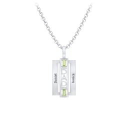Men’s Engravable 2-Stone “Dad” Pendant in 925 Sterling Silver with Peridot