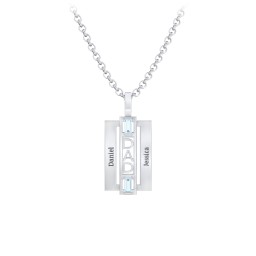 Men’s Engravable 2-Stone “Dad” Pendant in 925 Sterling Silver with Blue Topaz