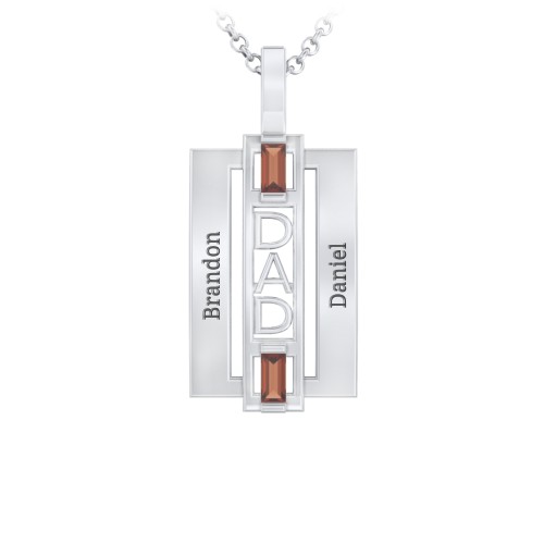 Men’s Engravable 2-Stone “Dad” Pendant – Sterling Silver with Garnet