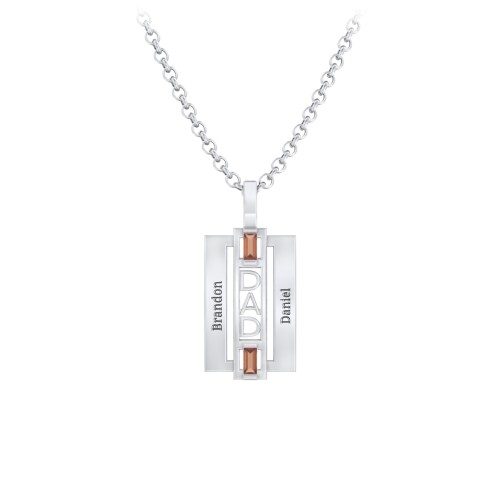 Men’s Engravable 2-Stone “Dad” Pendant – Sterling Silver with Garnet