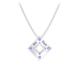 Men's Floating Square Pendant Necklace With Birthstones