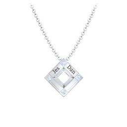 Men's Floating Square Pendant Necklace With Birthstones