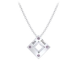 Men's Floating Square Pendant Necklace With Birthstones