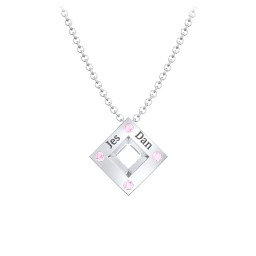 Men's Floating Square Pendant Necklace With Birthstones