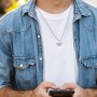 Men's Floating Square Pendant Necklace With Birthstones