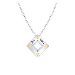 Men's Floating Square Pendant Necklace With Birthstones in 925 Sterling Silver with Citrine
