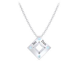 Men's Floating Square Pendant Necklace With Birthstones in 925 Sterling Silver with Blue Topaz