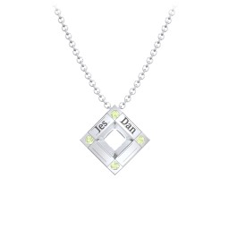 Men's Floating Square Pendant Necklace With Birthstones in 925 Sterling Silver with Peridot