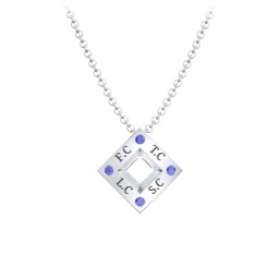 Men's Floating Square Pendant Necklace With Birthstones in 925 Sterling Silver with Blue Sapphire