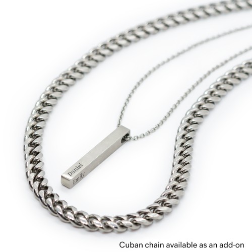 Men’s Engravable Vertical 3D Bar Necklace – Stainless Steel