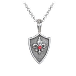 Men's Fleur-de-lis Hero Shield Pendant with Gemstone