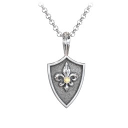Men's Fleur-de-lis Hero Shield Pendant with Gemstone
