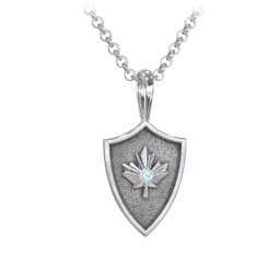 Men's Maple Leaf Hero Shield Pendant with Gemstone in 925 Sterling Silver with Blue Topaz