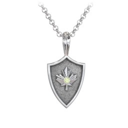 Men's Maple Leaf Hero Shield Pendant with Gemstone in 925 Sterling Silver with Peridot