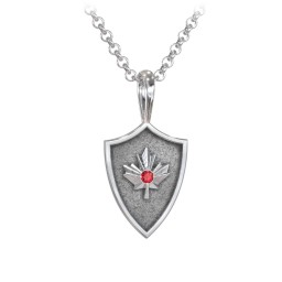 Men's Maple Leaf Hero Shield Pendant with Gemstone in 925 Sterling Silver with Garnet