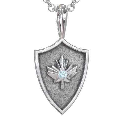 Men's Maple Leaf Hero Shield Pendant with Gemstone – Sterling Silver with Blue Topaz