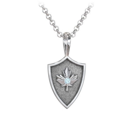 Men's Maple Leaf Hero Shield Pendant with Gemstone – Sterling Silver with Blue Topaz