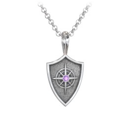 Men's Compass Hero Shield Pendant with Gemstone