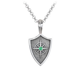 Men's Compass Hero Shield Pendant with Gemstone