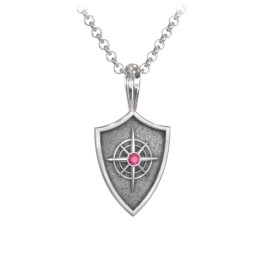 Men's Compass Hero Shield Pendant with Gemstone