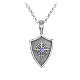 Men's Compass Hero Shield Pendant with Gemstone