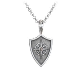 Men's Compass Hero Shield Pendant with Gemstone