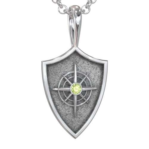 Men's Compass Hero Shield Pendant with Gemstone