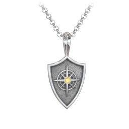 Men's Compass Hero Shield Pendant with Gemstone in 925 Sterling Silver with Citrine