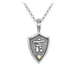 Men's Inukshuk Hero Shield Pendant with Gemstone