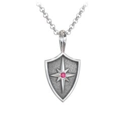 Men's Starburst Hero Shield Pendant with Gemstone