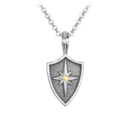 Men's Starburst Hero Shield Pendant with Gemstone