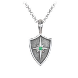 Men's Starburst Hero Shield Pendant with Gemstone in 925 Sterling Silver with Emerald