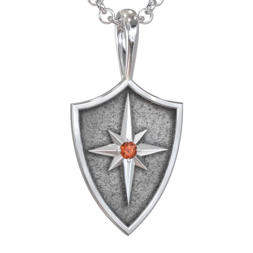 Men's Starburst Hero Shield Pendant with Gemstone – Sterling Silver with Garnet