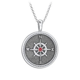Men's Engravable Compass Necklace with Gemstone