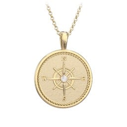 Men's Engravable Compass Necklace with Gemstone