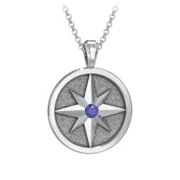 Men's Engravable North Star Disc Necklace with Gemstone in 925 Sterling Silver with Blue Sapphire