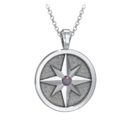 Men's Engravable North Star Disc Necklace with Gemstone in 925 Sterling Silver with Alexandrite