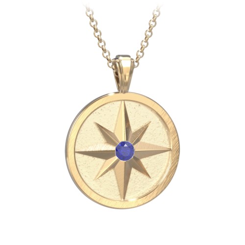 Men's Engravable North Star Disc Necklace with Gemstone – 9kt Yellow Gold with Blue Sapphire