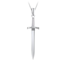 Men's Engravable Sword Necklace with Accent Stones